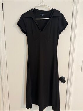 Tophat Black Collared V-Neck Midi Dress small